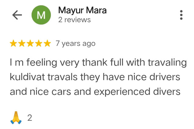 Google review screenshot 7 for Kuldaivat Tours & Travels